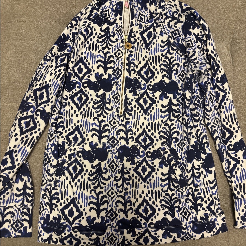 Lilly Pulitzer Blue and White quater zip with Floral Print